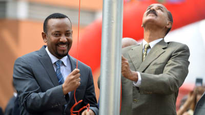 Eritreas president Isaias Afwerki och Etiopiens Abiy Ahmed.