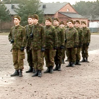 Conscripts lining up for orders.