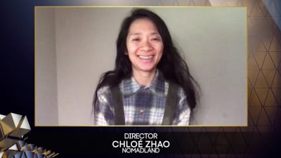 Regissören Chloé Zhao deltog i Baftagalan virtuellt, precis som de andra pristagarna. 