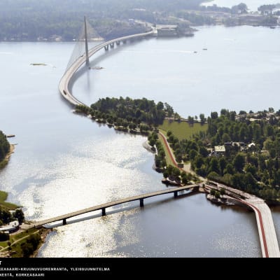 så ska bron över kronbergsfjärden se ut (vy över broarna till Högholmen och vidare till Degerö)