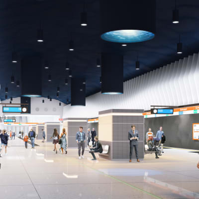 Arkitektens illustration av Björkholmens metroperrong.