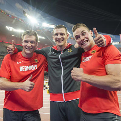 Thomas Röhler, Andreas Hofmann och Johannes Vetter, VM 2015.