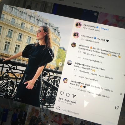 Sanna Marins Instagram sida hennes inlägg från modeveckan i Paris.