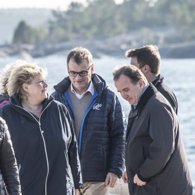Juha Sipilä tillsammans med sina nordiska kolleger Erna Solberg och Stefan Löfven på Åland 2016.