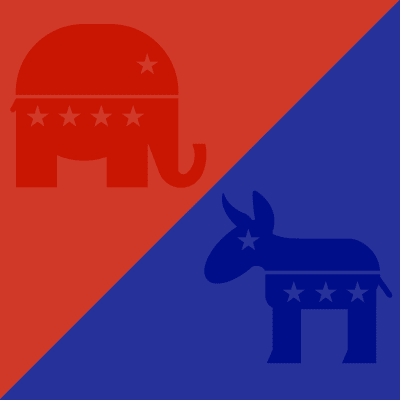 Republikanernas och demokraternas logotyper.