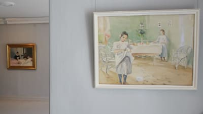 "Ingrid och Ellen dukar sommarbordet" heter den här akvarellmålningen från 1901
