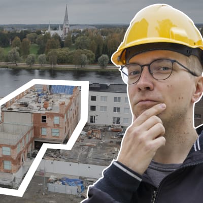 Toimittaja Petri Karvinen ja keskenräinen rakennustyömaa.