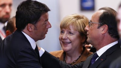 Italiens premiärminister Matteo Renzi, Tysklands Angela Merkel och Frankrikes president Francois Hollande.