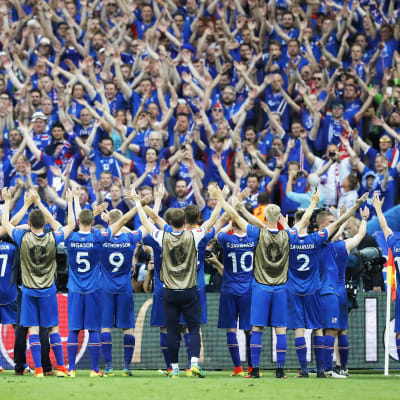 Island tackar sina fans efter segern mot Österrike.