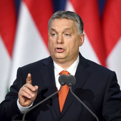 Ungerns premiärminister Viktor Orbán höll sitt tal till nationen inför sina anhängare i Budapest den 18 februari.