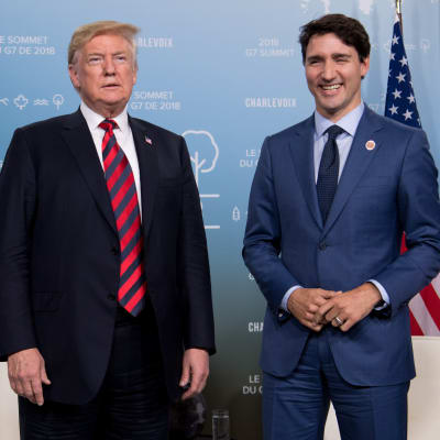USA:s president Donald Trump och Kanadas premiärminister Justin Trudeau under G7-mötet i Quebec den 8 juni. 