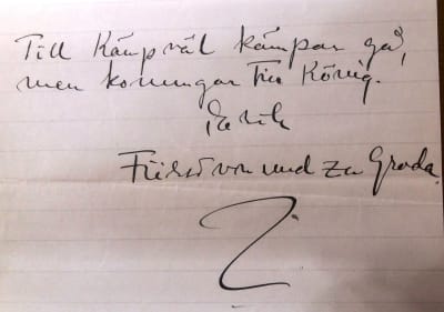 Erik Grotenfelts anteckning i brev till Runar Schildt, början av 1910-talet.