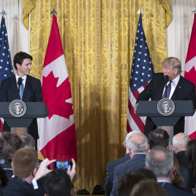 Justin Trudeau och Donald Trump under en presskonferens i Vita huset 13.2.2017.