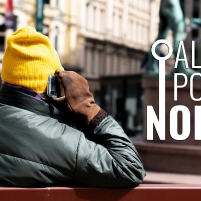 APN podcast logo featuring man on phone in downtown helsinki Arttu Timonen Yle