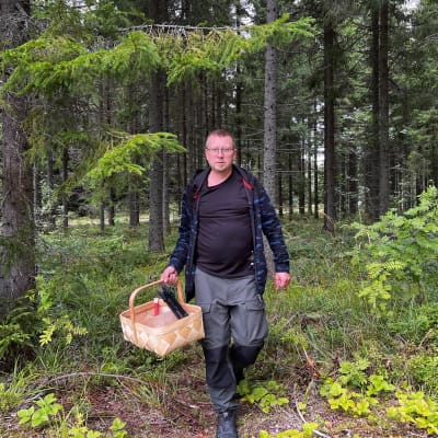 Biologi Jarkko Korhonen on sienestänyt elokuun lopulla Savonlinnan Punkaharjun metsissä.