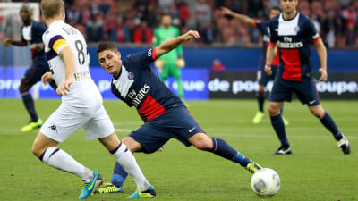 Marco Verratti representerar PSG i fotboll.