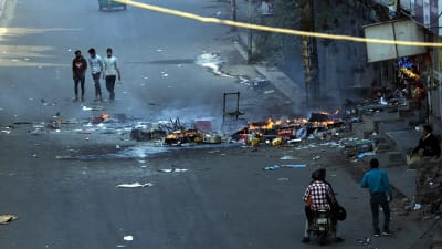 Våldsamheter på gatorna i Delhi, Indien
