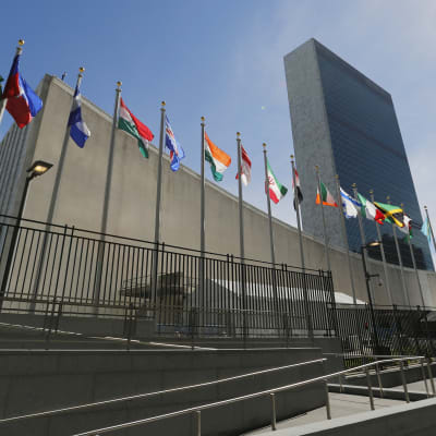 Förenta Nationernas högkvarter i New York dagen innan toppmötet den 25 september 2015 inleddes.