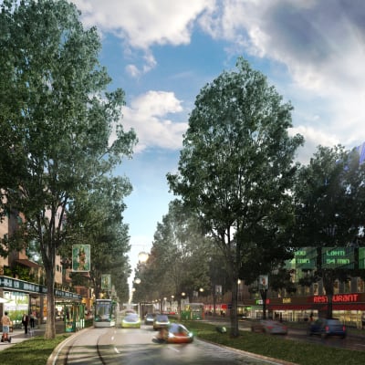 Visionen för Lahtisledens stadsboulevard år 2050.