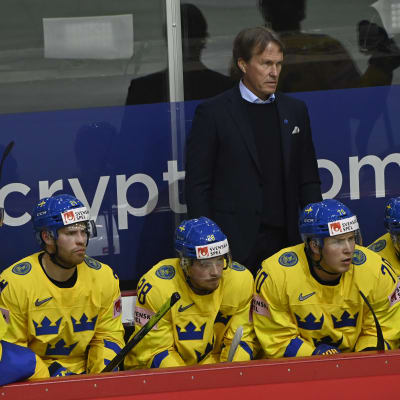 Johan Garpenlöv och svenska spelare blickar tomt mot planen.