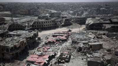 Flygbild från Mosuls gamla stad efter att staden befriats från Islamiska staten. 