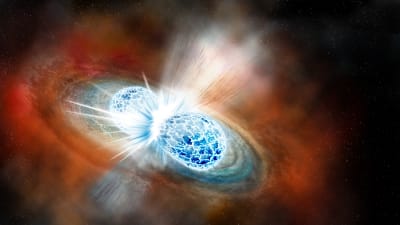 Illustration på neutronstjärnor som kolliderar.