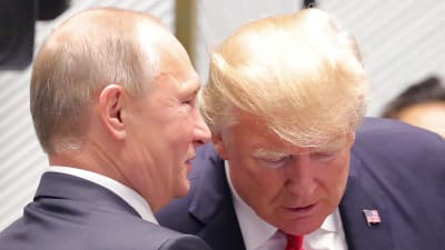 Vladimir Putin viskar i Donald Trumps öra.