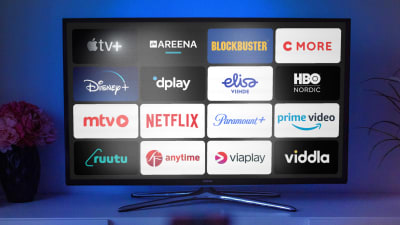 En skärm med logon av olika streamingtjänster. 