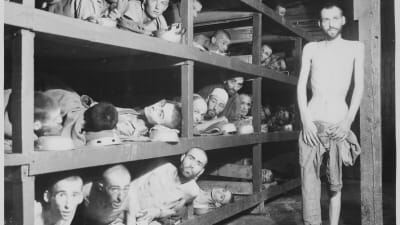 Utmärglade fångar vid koncentrationslägret Buchenwald