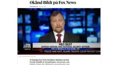 Den så kallade säkerhetsexperten Nils Bildt intervjuades om flyktingsituationen i Sverige av tv-kanalen Fox i USA.