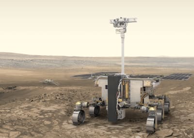 ExoMars-rovern Rosalind Franklin på Mars, som konstnären ser det.