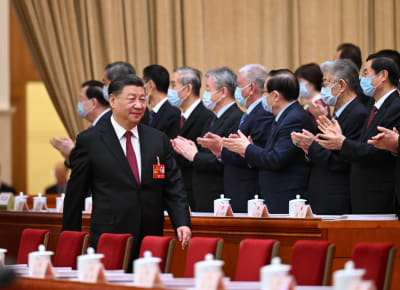 Xi Jinping vid Folkkongressen år 2023 inför kommunistpartiets centralkommitté.