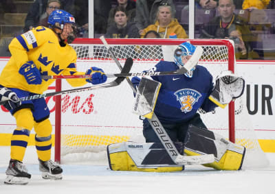Anni Keisala in the goal against Sweden.