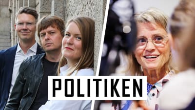 Tvådelad bild med Ylejournalisterna Magnus Swanljung, Joakim Rundt och Marianne Sundholm till vänster och ett porträtt på en glad Päivi Räsänen (KD) till höger.