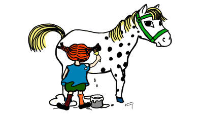 Pippi målar bort fläckarna på en häst