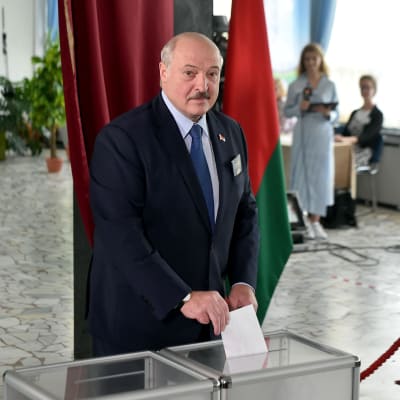 Alexander Lukasjenko i vallokalen i Minsk. 