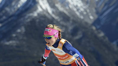 Therese Johaug skidar på hög höjd.