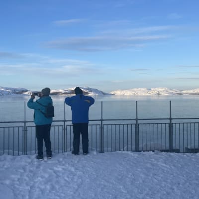 Kirkkoniemen rannassa oli torstain aurinkoisessa säässä kuvaajia.
