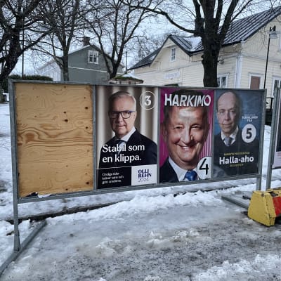 Valaffischer i Ekenäs inför presidentvalet 2024. 