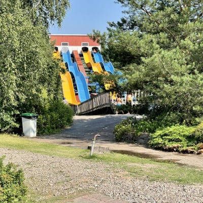 Oransseja ja sinisiä isoja vesilukumäkiä Tervakosken Puuhamaassa. 