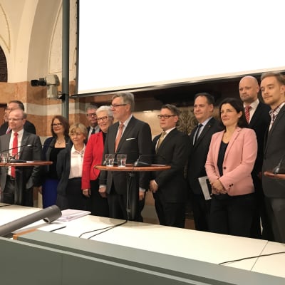 Gruppfoto på representanter för Sveriges Försvarsberedning.