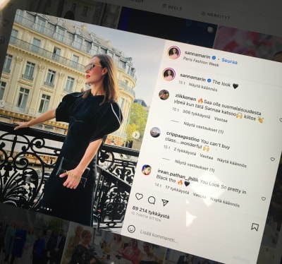 Sanna Marins Instagram sida hennes inlägg från modeveckan i Paris.