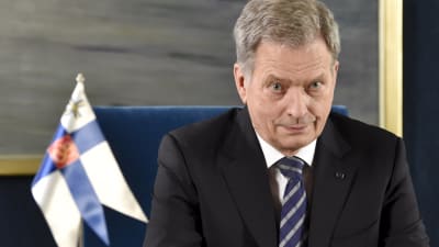 President Sauli Niinistö håller nyårstalet.