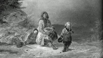 Tiggarfamilj vid landsvägen. Målning av Robert Wilhelm Ekman från 1860