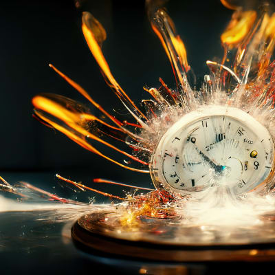 Grafisk framställning av en klocka, symboliserande tidsresa.