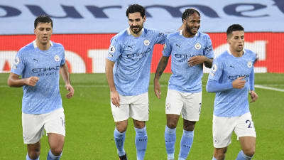 Glada miner i Manchester City i samband med lördagens seger mot Newcastle.
