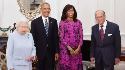 Drottning Elizabeth II, Barack Obama, Michelle Obama och prins Philip.