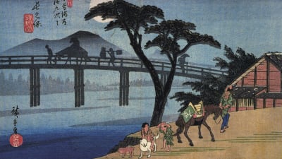 Träsnitt ur serien "69 stationer på Kiso-vägen" av Utagawa Hiroshige.