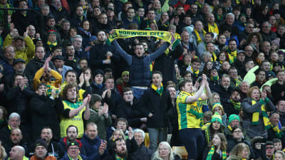 En supporter håller upp en halsduk då Norwich City spelar.