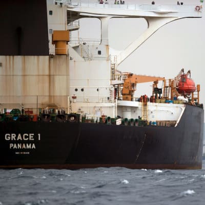 Den iranska supertankern Grace 1 efter att den stoppats utanför Gibraltar förra veckan.
